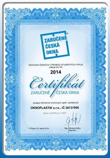 Certifikát Oknoplastik